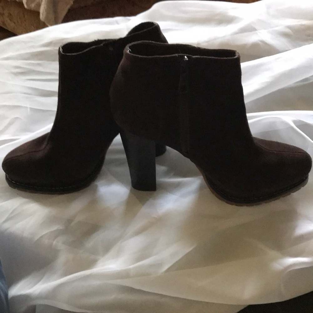 Brown suede platform booties